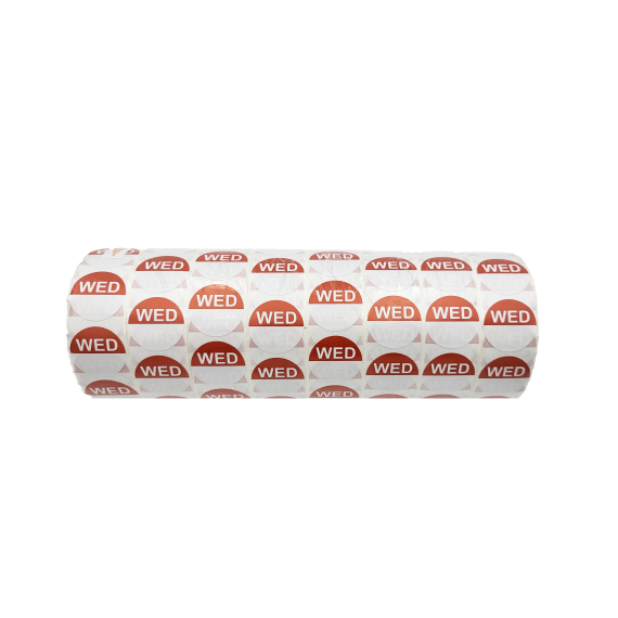 “Wed” – Wednesday Round Day Labels – 24mm, Pack of 8000pcs