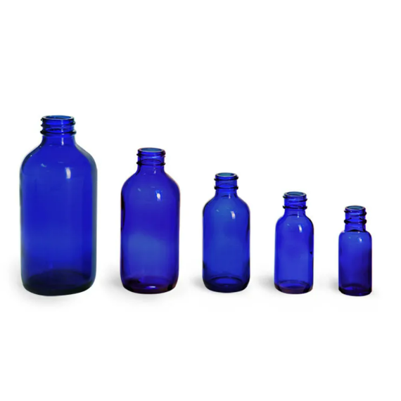 Blue Glass Boston Round Bottles only (Caps Not Included)