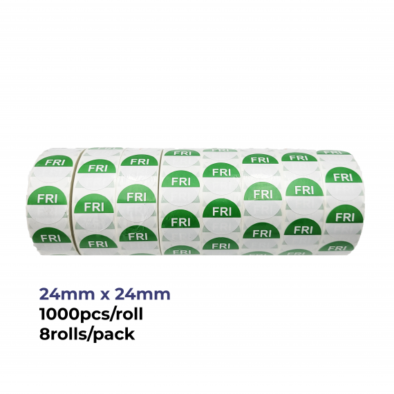 “Fri” – Friday Round Day Labels – 24mm, Pack of 8000pcs