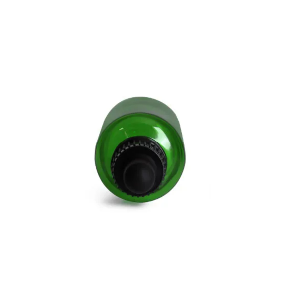 Green Glass Boston Round Bottles w/ Black Bulb Glass Droppers