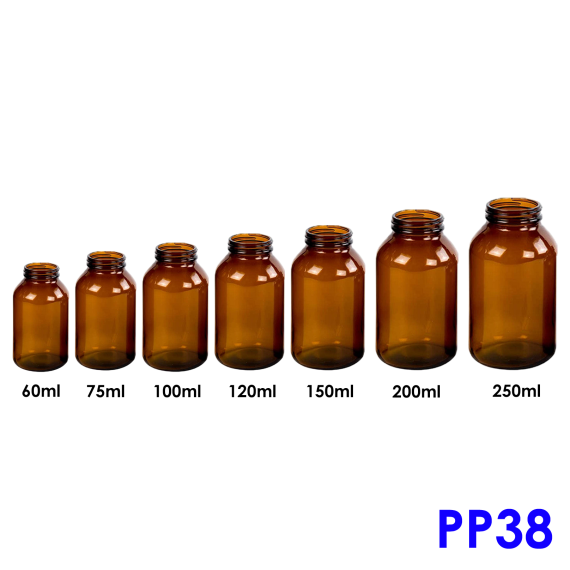 Amber Glass Bottles for Tablet Wide Mouth
