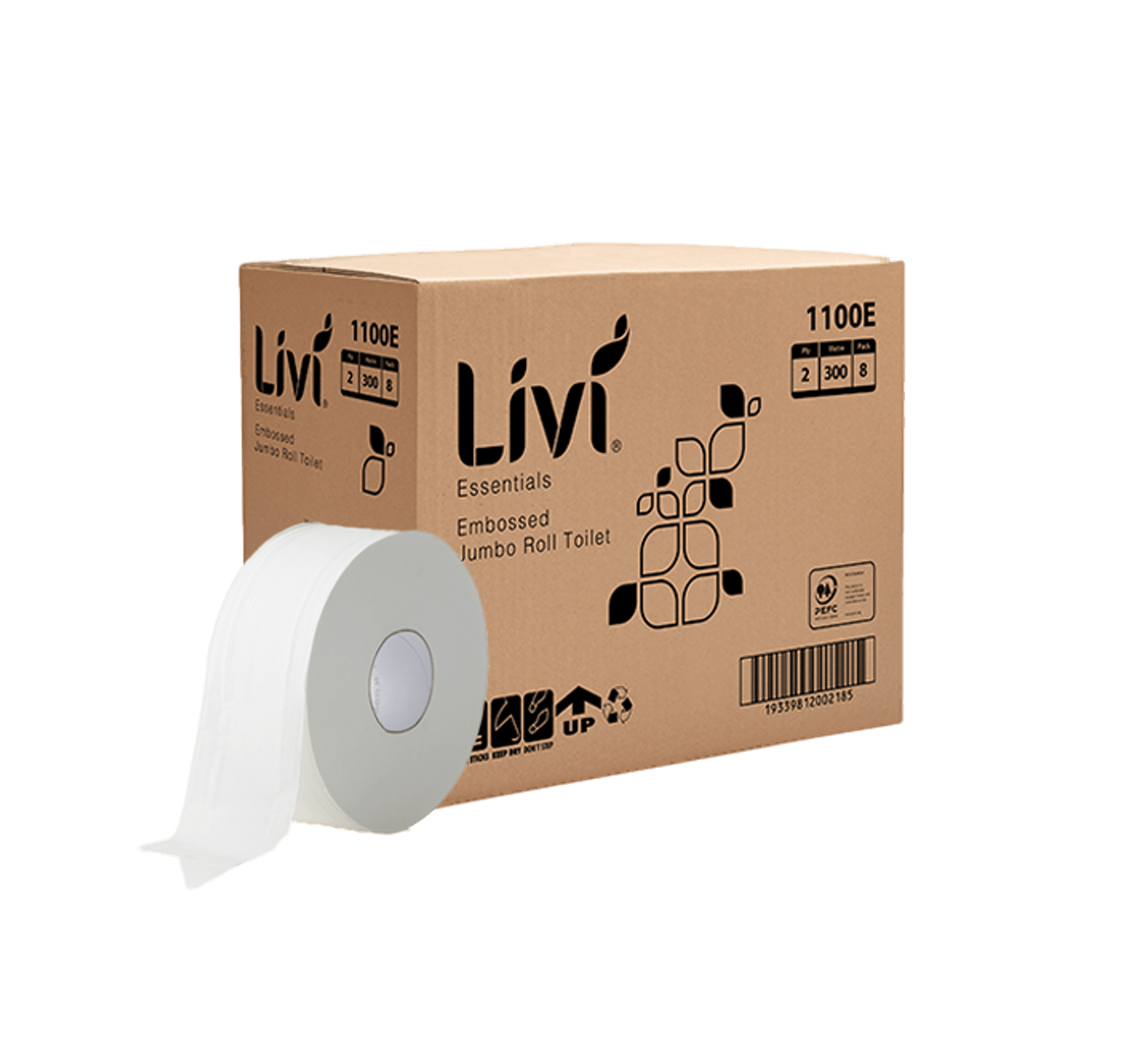 Livi 1100E Essentials Jumbo Toilet Tissue 2 Ply 300m 8 Rolls