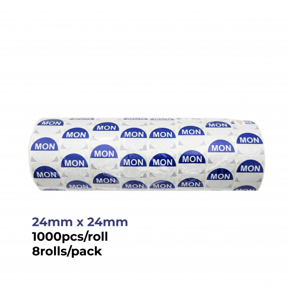 "Mon” – Monday Round Day Labels – 24mm, Pack of 8000pcs