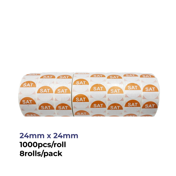 “Sat” – Saturday Round Day Labels – 24mm, Pack of 8000pcs