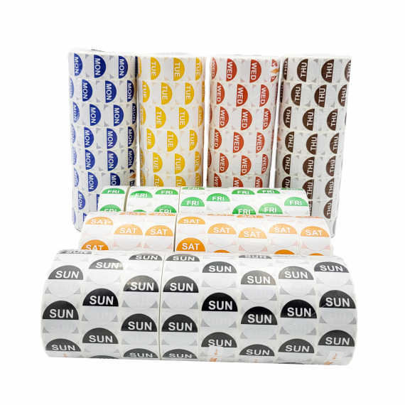 “Sun” – Sunday Round Day Labels – 24mm, Pack of 8000pcs