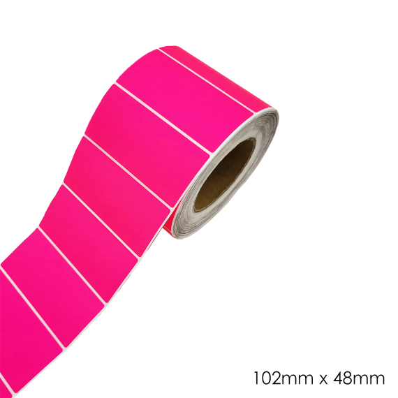 Fluro Pink Matt Blank Self Adhesive Label Rolls 102x48mm, Ctn of 12500pcs