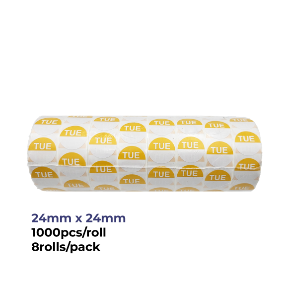 “Tue” – Tuesday Round Day Labels – 24mm, Pack of 8000pcs