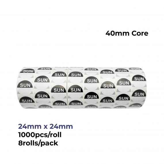 “Sun” – Sunday Round Day Labels – 24mm, Pack of 8000pcs
