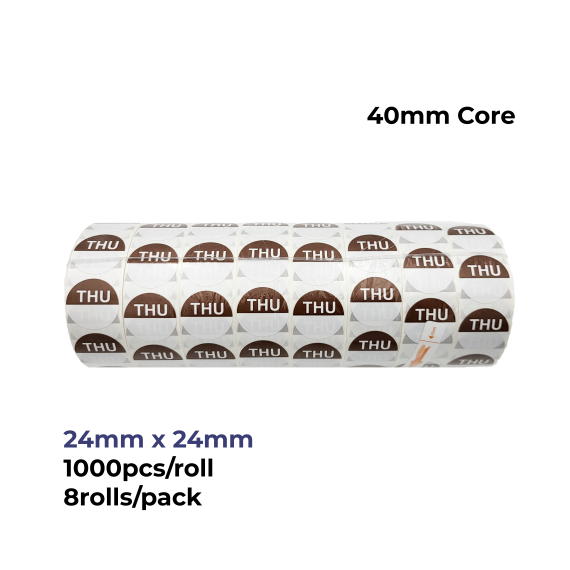 “Thu” – Thursday Round Day Labels – 24mm, Pack of 8000pcs