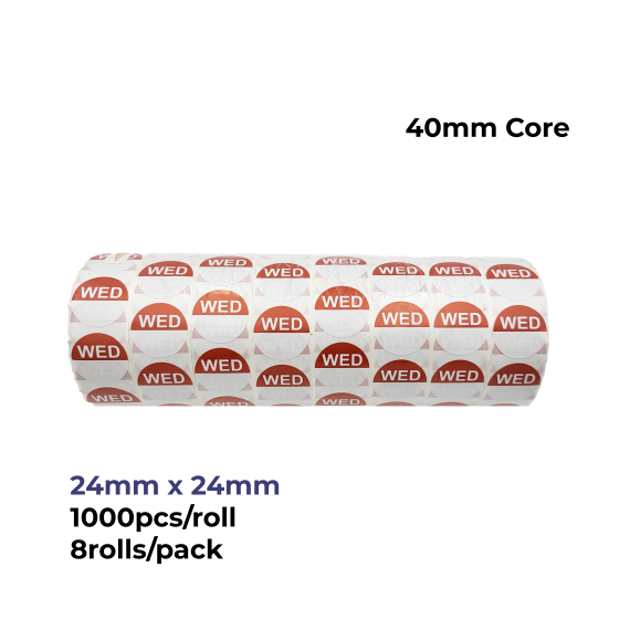 “Wed” – Wednesday Round Day Labels – 24mm, Pack of 8000pcs