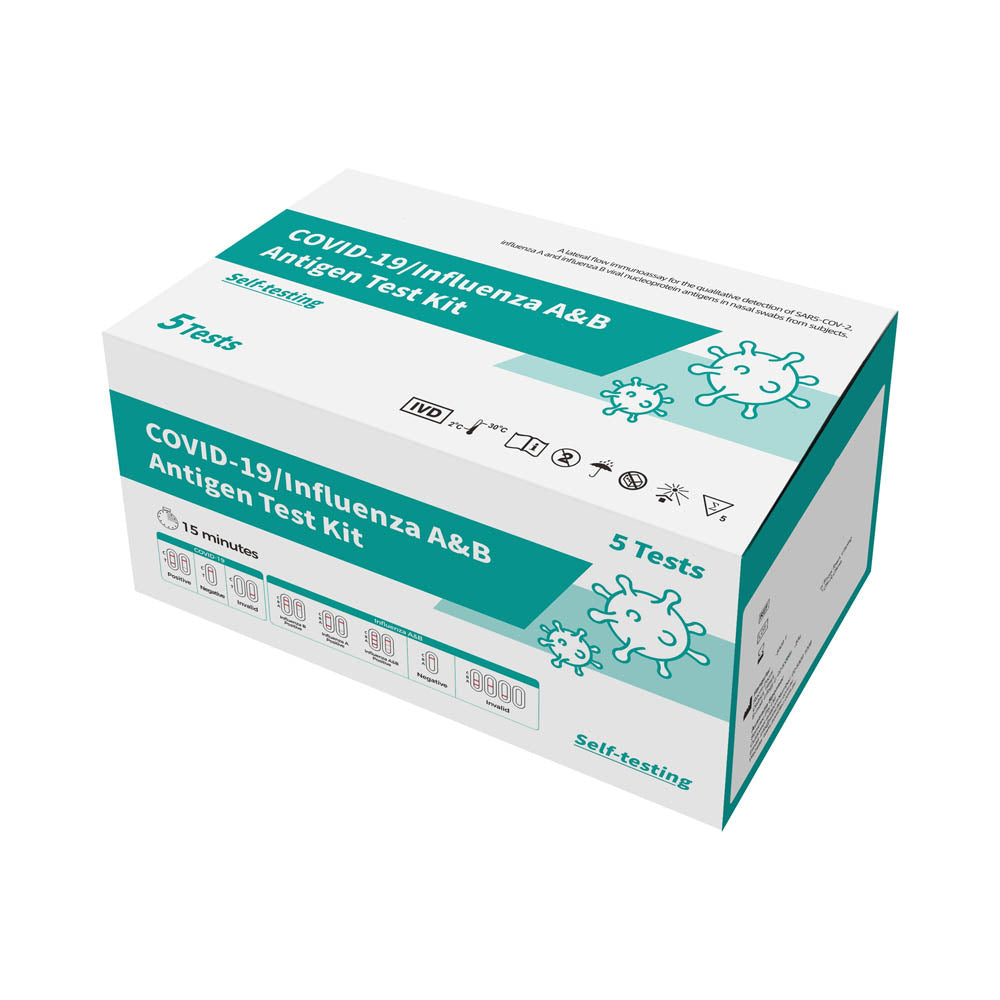 5x Fanttest COVID -19 / Influenza A & B 3-in-1 Combo Flu Rapid Antigen Test Kit -Nasal