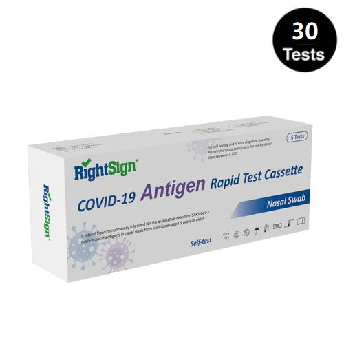 30x Tests - RightSign COVID-19 Antigen Rapid Test Kits 5 Pack-(Nasal Swab)
