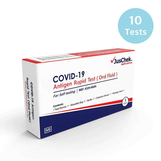 JusChek COVID-19 Rapid Antigen Test Kit - Single Pack - Oral - 10 Tests ( Exp 2026)