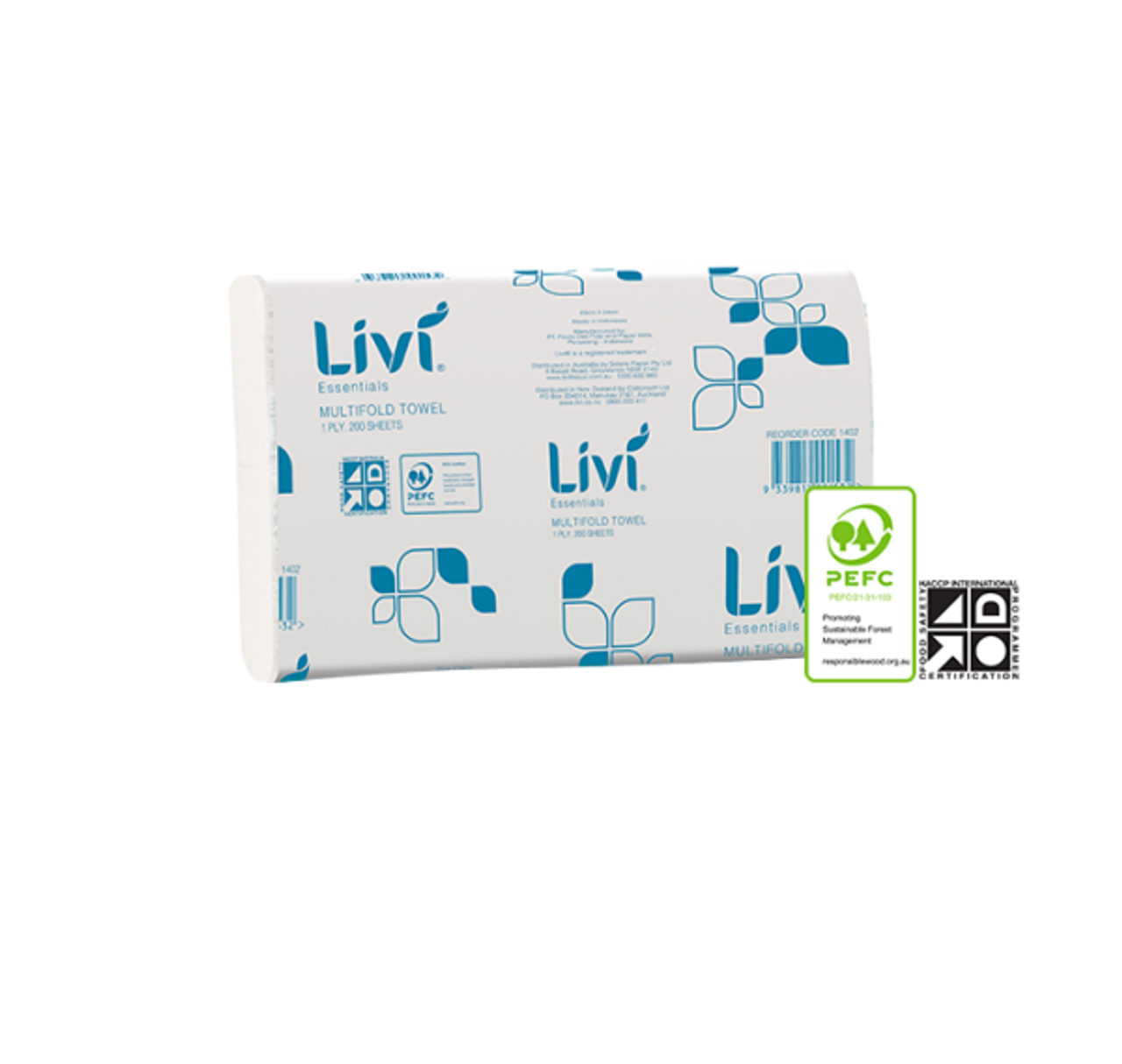 Livi 1402 Essentials Multifold Hand Towel 1 Ply 200 Sheets 20pk