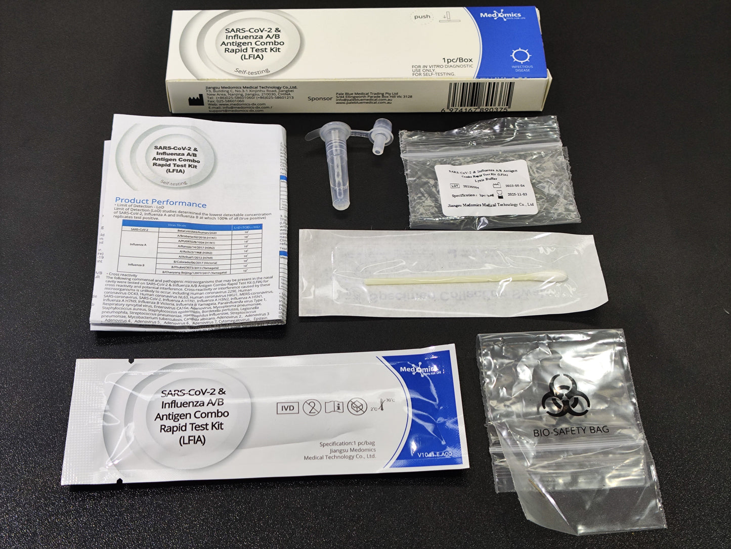 572X Medomics, SARS-CoVid-2 / Influenza A & B Antigen Combination Rapid Test Kit (LFIA)-Single Pack