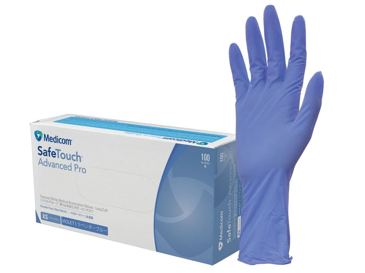 Medicom Safe Touch Disposable Heavy Duty Blue Nitrile Gloves-Long Cuff -100 packs
