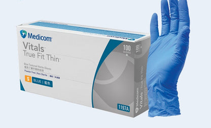 Medicom Vitals True Fit Thin Blue Nitrile Gloves (100pcs)