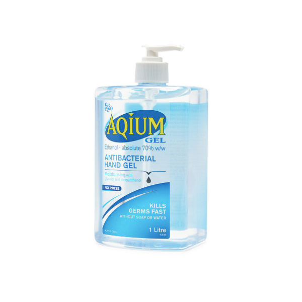 Aqium Antibacterial Hand Sanitiser Hospital Grade Gel 1L Bottle Pump