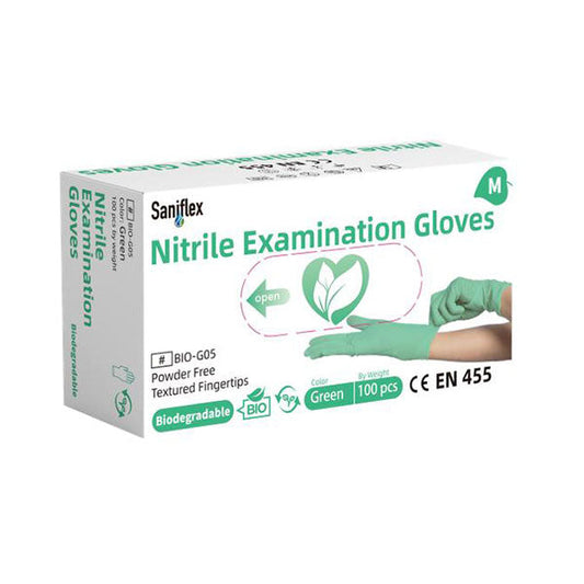 10x Saniflex Disposable Biodegradable Nitrile Medical Exam Gloves Latex Free Powder Free Green