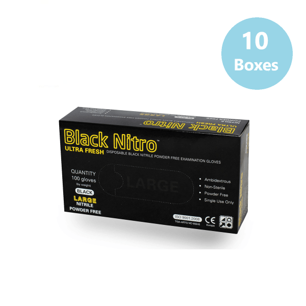 10xBlack Nitro Disposable Powder and Latex Free Examination Nitrile Gloves-Heavy Duty -1 CTN - ToBe HealthCare