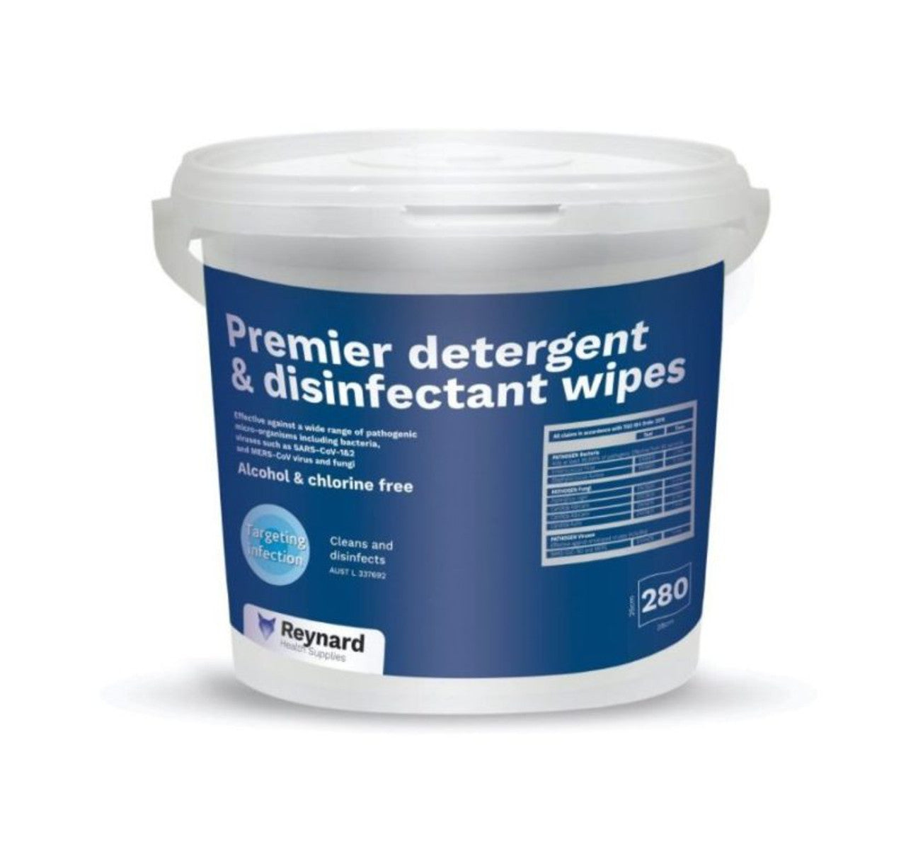 Reynard Premier Detergent & Disinfectant Wipes - 280wipes Tub