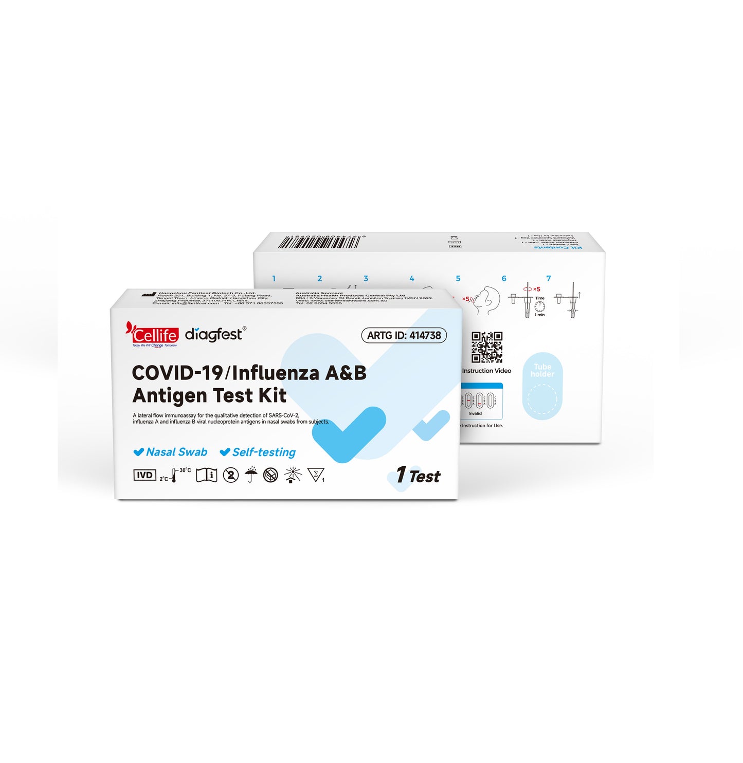 Cellife Diagfest COVID -19 / Influenza A &amp; B&nbsp; 3-in-1 Combo Flu Rapid Antigen Test Kit -1T