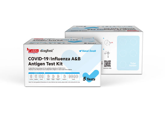 Cellife Diagfest COVID -19 / Influenza A & B  3-in-1 Combo Flu Rapid Antigen Test Kit -5 Pack
