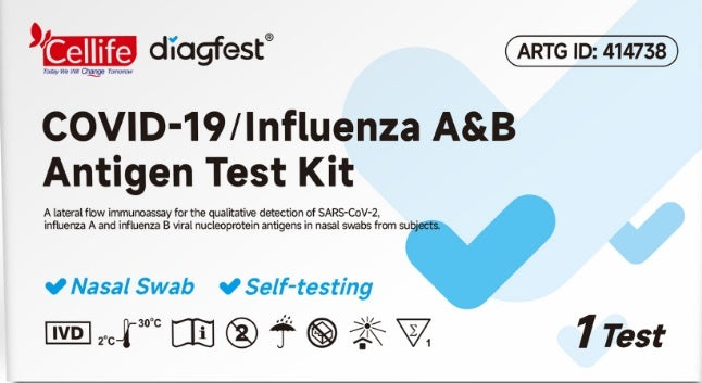 Cellife Diagfest COVID -19 / Influenza A &amp; B&nbsp; 3-in-1 Combo Flu Rapid Antigen Test Kit 