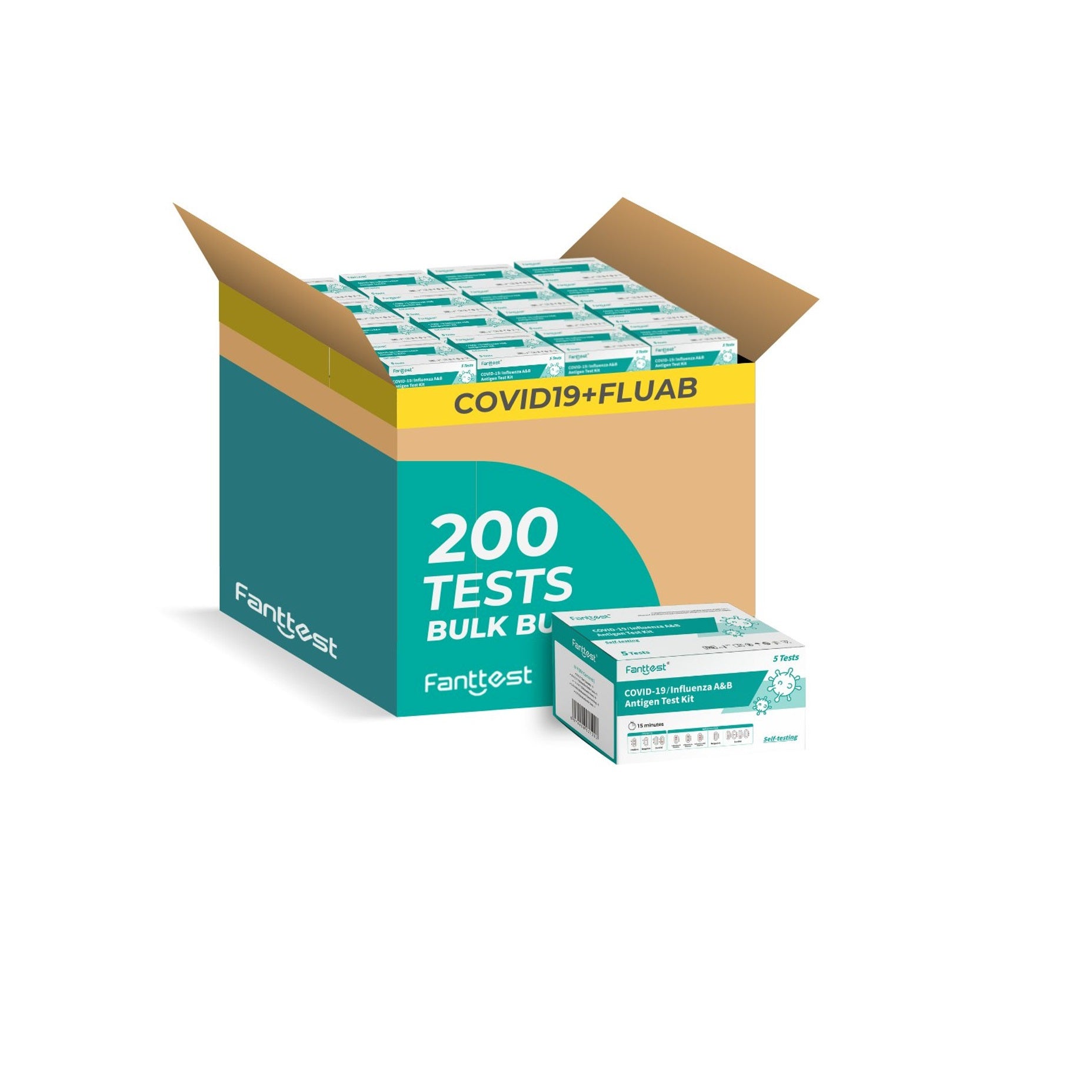Fanttest (Nasal) COVID -19|Influenza A & B Rapid Antigen Test Kit (3-in-1) - 200 Tests (40 x 5 Pack) / - ToBe HealthCare