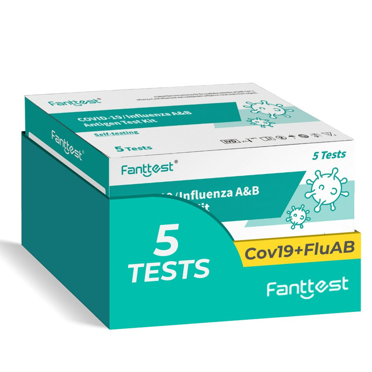 Fanttest (Nasal) COVID -19 / Influenza A & B Rapid Antigen Test Kit (3-in-1) - 5 Tests (1 x 5 Pack)