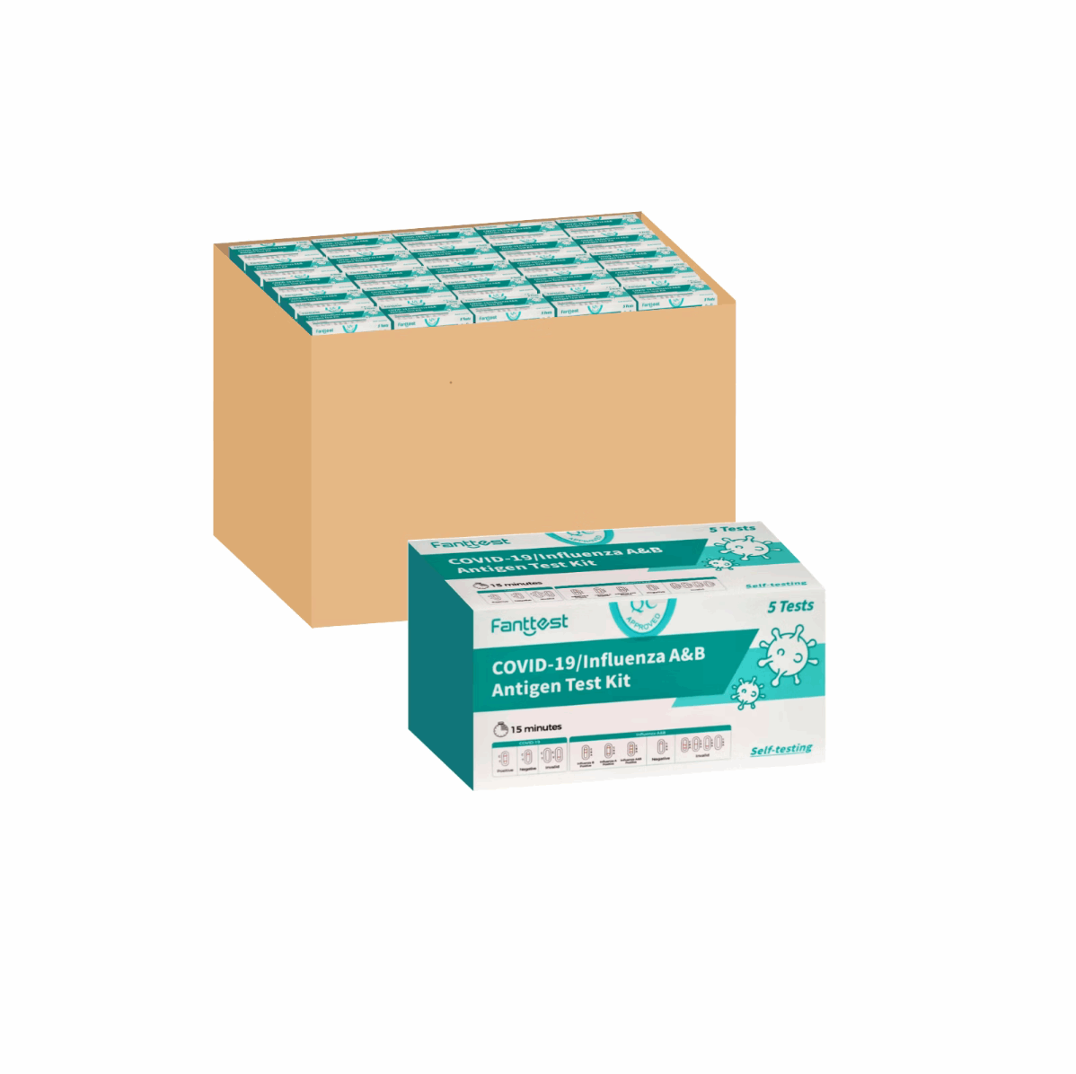 100x5 Fanttest COVID -19 / Influenza A & B 3-in-1 Combo Flu Rapid Antigen Test Kit -Nasal