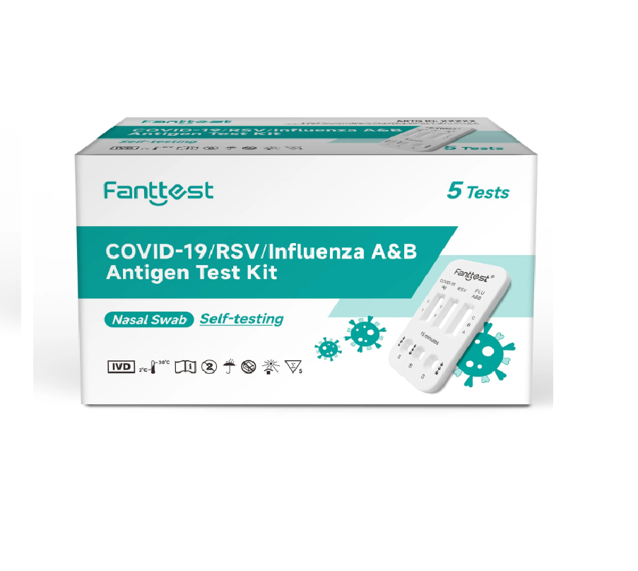 Fanttest(Nasal) RSV /COVID -19 / Influenza A & B  4-in-1 Combo Flu Rapid Antigen Test Kit -5x5pack