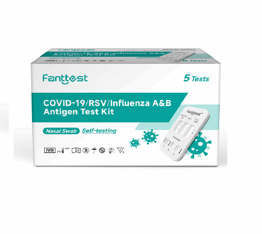 Fanttest(Nasal) RSV /COVID -19 / Influenza A & B 4-in-1 Combo Flu Rapid Antigen Test Kit -5pack