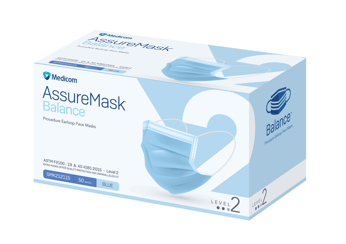 Medicom ASU Balance Level2 Earloop Surgical Mask - 10x50 Blue