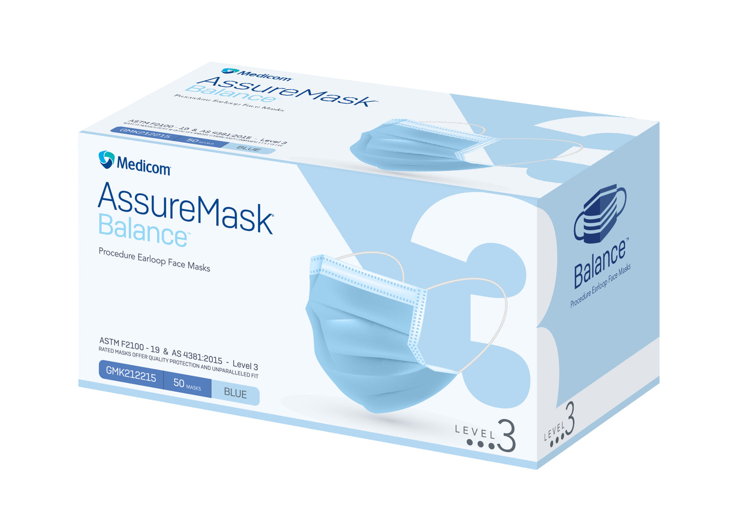 Medical ASU Balance Level 3 Earloop Surgical Mask - 10x50 Blue