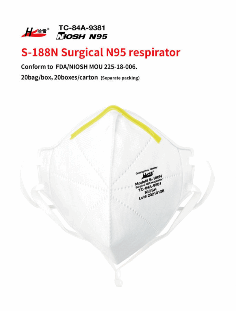 Harley N95 Surgical Particulate Respirator Face Mask Niosh Certificated S-188N (20 pcs/Box)