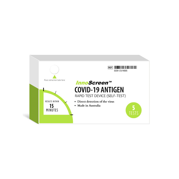 InnoScreen Covid 19 Rapid Antigen Self Test Nasal Swab - 5 Tests - Australian Made