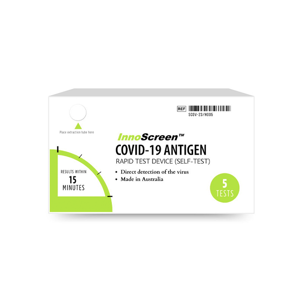 InnoScreen Covid 19 Rapid Antigen Self Test Nasal Swab - 5 Tests - Australian Made