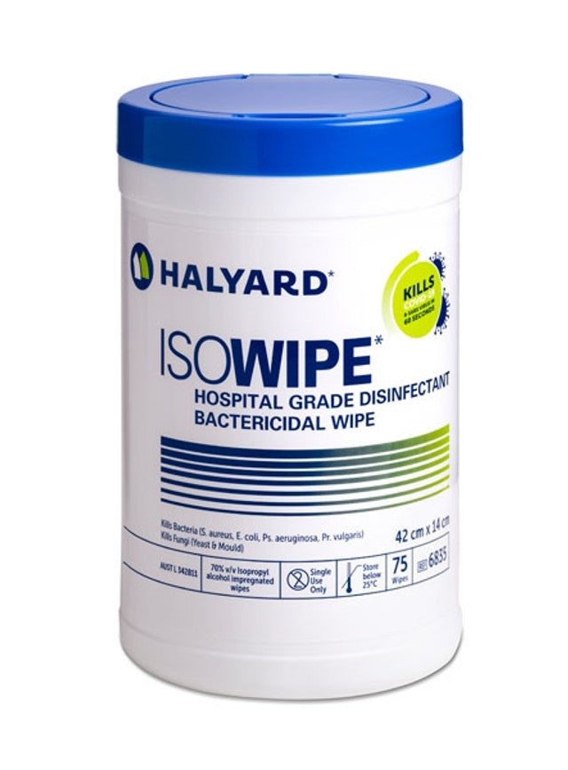 Halyard Isowipe Disinfectant Bactericidal Wipes - Tub