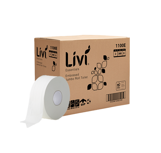 Livi 1100E Essentials Jumbo Toilet Tissue 2 Ply 300m 8 Rolls