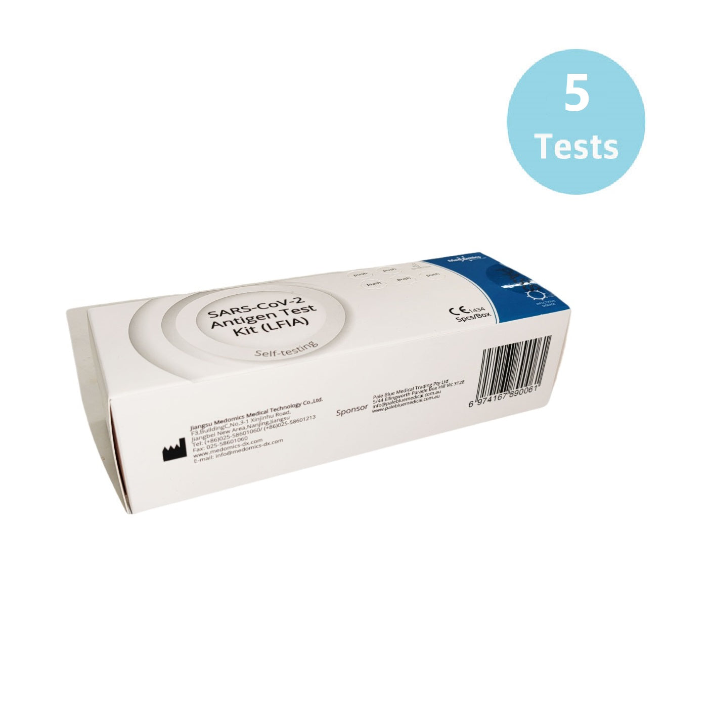 Medomics, SARS-CoVid-2 Rapid Antigen Self Test Kit (LFIA)-5 Pack (Expi ...