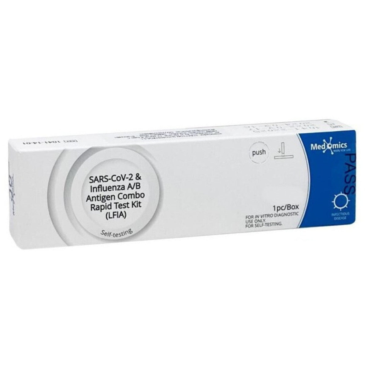 Medomics, SARS-CoVid-2 / Influenza A & B Antigen Combination Rapid Test Kit (LFIA)-Single Pack