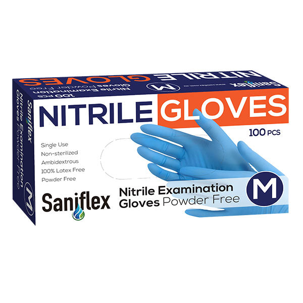 10 boxes Saniflex Disposable Nitrile Medical Exam Gloves Latex Free Powder Free Blue