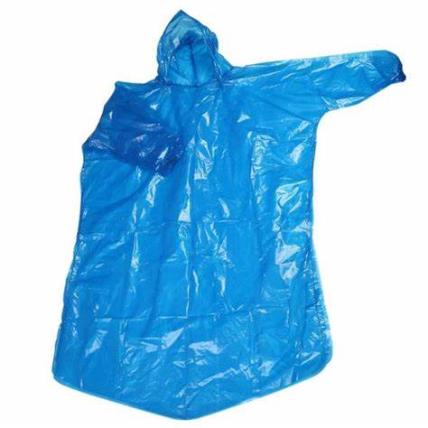 Disposable Blue PE Poncho/Raincoat, Ctn of 200