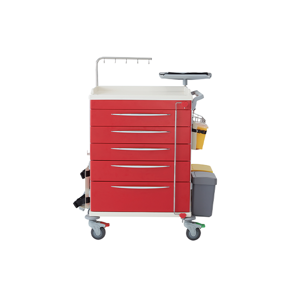 Pacific Medical  Emergency Trolley Red Five Drawer 650 x 480 x 980mm