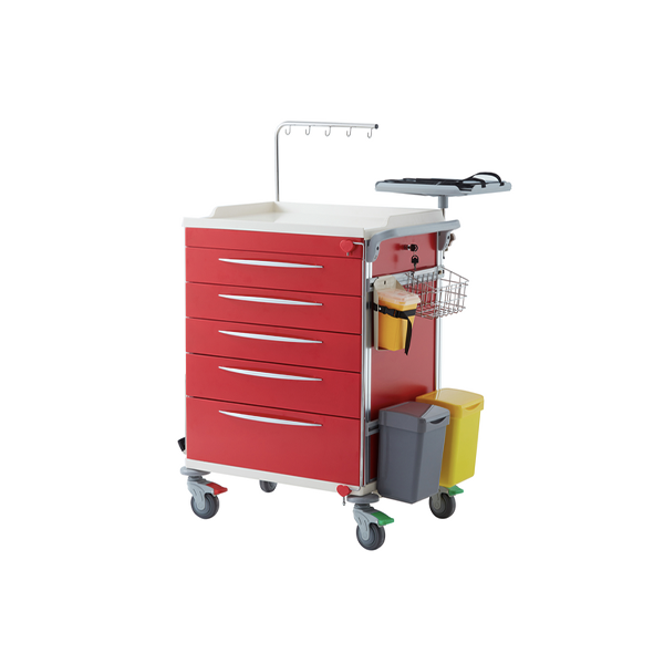 Pacific Medical  Emergency Trolley Red Five Drawer 650 x 480 x 980mm