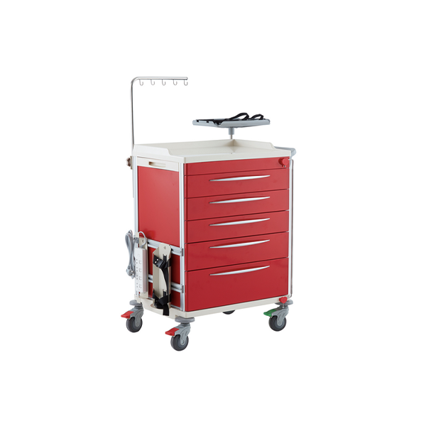 Pacific Medical  Emergency Trolley Red Five Drawer 650 x 480 x 980mm