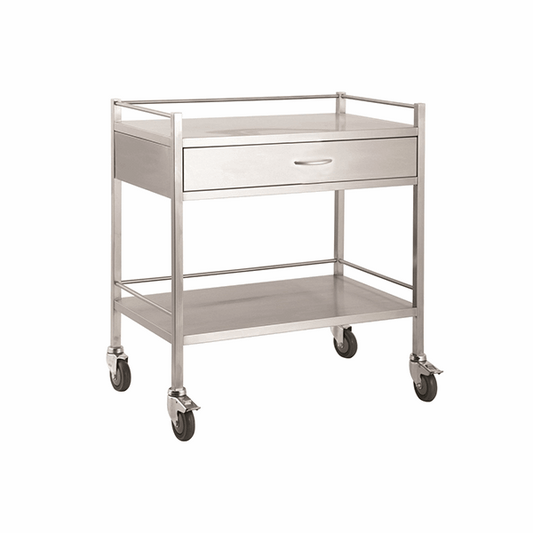 Pacific Medical Stainless Steel Double Trolley One Drawer (Full Width) - ToBe HealthCare