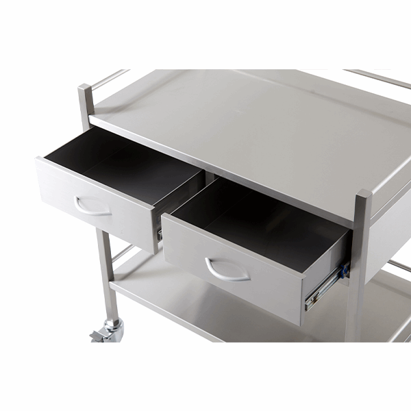 Pacific Medical Stainless Steel Double Trolley Two Drawer (Side By Side)