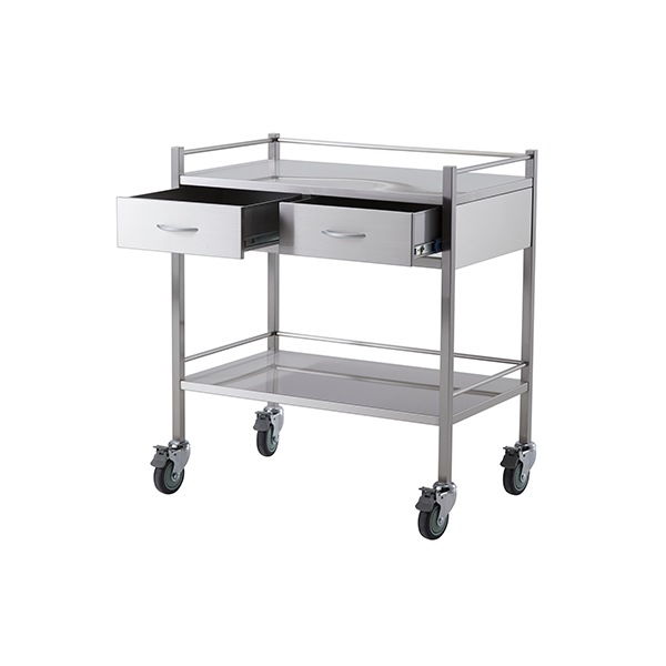 Pacific Medical Stainless Steel Double Trolley Two Drawer (Side By Side)